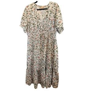 Time to Bloom, Size 2X, Floral Maxi Dress, Surplice Neckline, Puff Sleeve, Plus